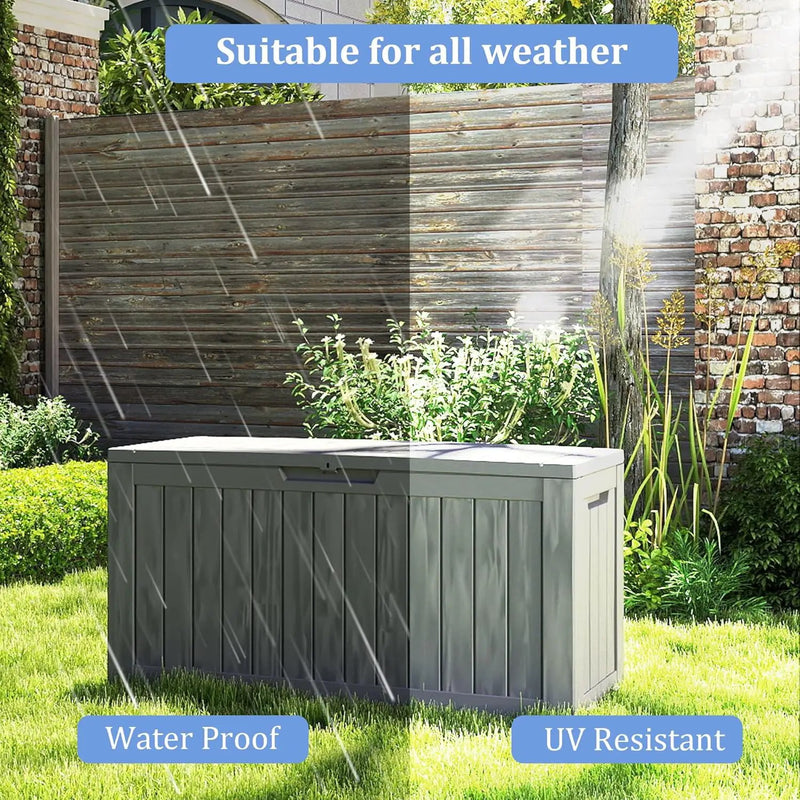 80 Gallon Coffee Resin Deck Box - Rustic Outdoor Storage for Garden Tools, Patio Essentials & Package Delivery - Weatherproof, Lockable for Farmhouse Decks by GreenHaven Gardens