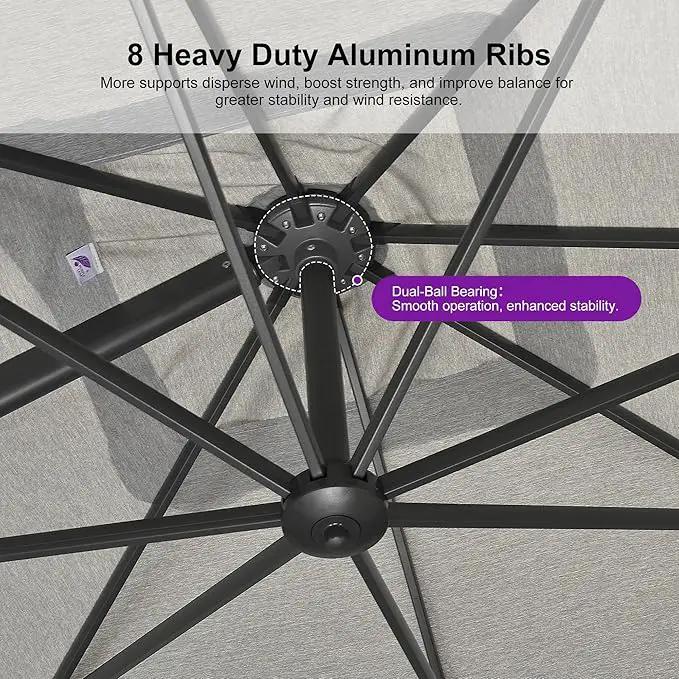 PURPLE LEAF 9 FT Cantilever Patio Umbrella Outdoor Aluminum Offset Square Umbrella with 3 Years Fade Resistance Recycled Fabric and 360-degree Rotation for Deck Pool Garden, Pebble Grey by GreenHaven Gardens