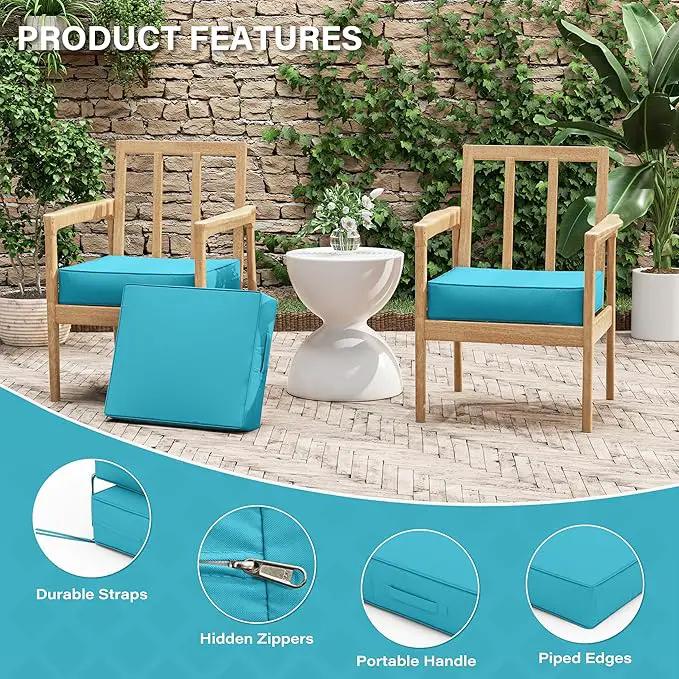 Patio Chair Cushions 18.5 X 16 X 4 Inch Waterproof Outdoor Seat Cushions for Patio Furniture, Outdoor Sofa Couch Pads with Ties & Handle, Set of 2, Lake Blue by GreenHaven Gardens