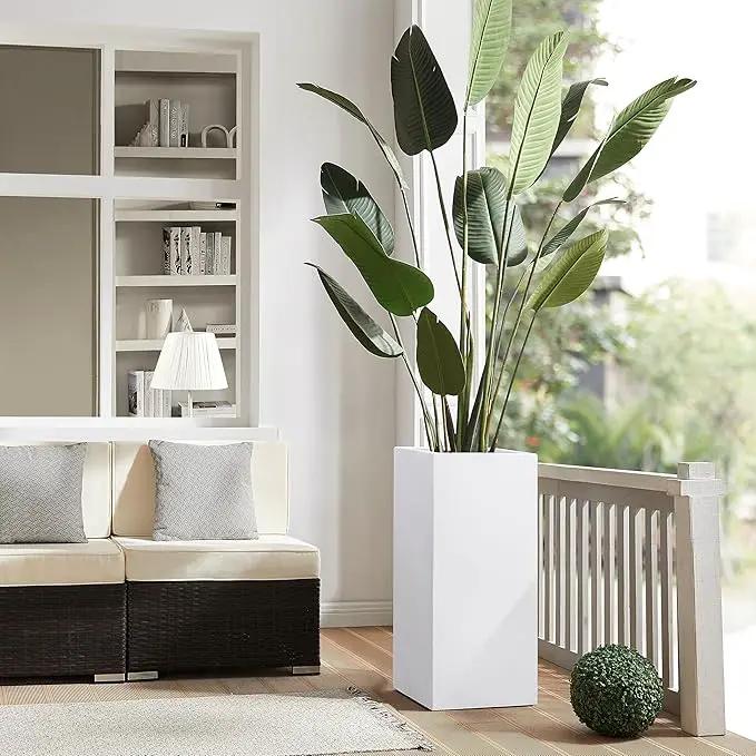 Metallic Heavy Tall Outdoor/Indoor Planter Box, Seamless Metal Planter, Rectangular, 14”Lx14”Wx30”H, ‎25 Pounds Each, Pure White, No Assembly and Seamless, Set of 2 by GreenHaven Gardens