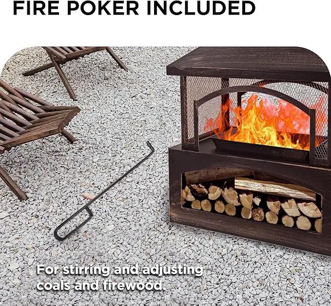 Bestier 37" Fire Pits, Wood Burning Fireplace for Outside Rectangular Chiminea Outdoor Firepits with Poker, Wood Storage, Rain Cover and Removable Fire Grill for Patio, Garden, Backyard, Camping by GreenHaven Gardens