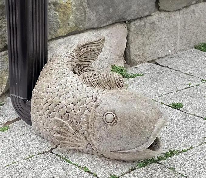 Fish Statues Gutter Downspout Extension Statues Garden Decoration,Resin Statue Outdoor Decor,Animal Downspout Diverter,Decorative Gutter Extension,3"×4" Downspout Extender Diverter Splash Block by GreenHaven Gardens