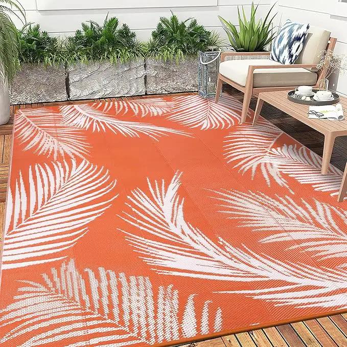 Pauwer Waterproof Outdoor Rug 8x10, Reversible Plastic Straw Patio Camping Rug, Indoor Outdoor RV Mat Carpet for Deck, Camper, Porch, Balcony, Backyard, Picnic, Leaf Orange by GreenHaven Gardens