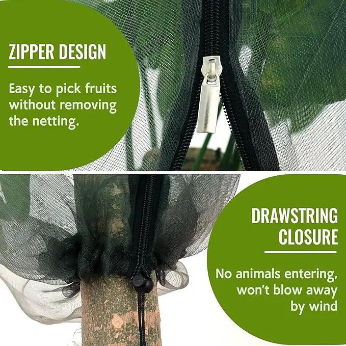 2 Pack Fruit Tree Netting Bags with Zipper and Drawstring, 8 x 8ft Ultra Fine Mesh Garden Netting Plant Cover, Bird Netting for Blueberry Bushes, Fruit Trees, Flowers (Black, 8 x 8 ft) by GreenHaven Gardens