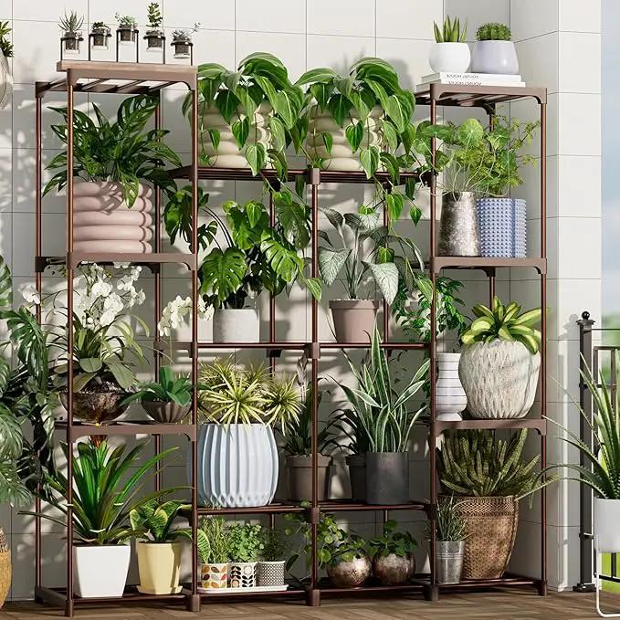 Metal Plant Stand Indoor Outdoor Plant Shelf Stand, 4 Tiers 16 Pots Potted Flower Plant Stands for Indoor Plants Multiple, Plant Shelves Stands Rack for Patio, Balcony, Living Room by GreenHaven Gardens