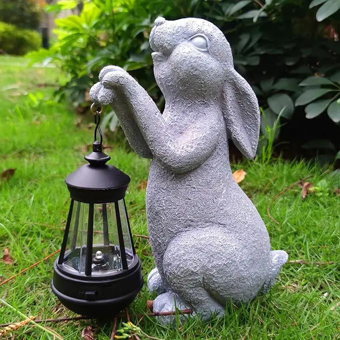 Rabbit Solar Garden Outdoor Statues,Resin Rabbit Figurine Decorations with Solar Lights Lantern, Outdoor Rabbit Art Decor for Lawn,Yard, Unique Housewarming Gift for Garden Home by GreenHaven Gardens