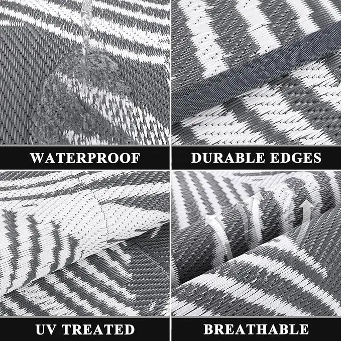 Pauwer Waterproof Outdoor Rug 8x10, Reversible Plastic Straw Patio Camping Rug, Indoor Outdoor RV Mat Carpet for Deck, Camper, Porch, Balcony, Backyard, Picnic, Leaf Grey by GreenHaven Gardens