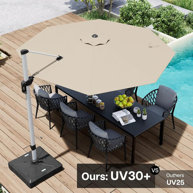 Patio Umbrella, 11FT Outdoor Cantilever Umbrella with 360-degree Rotation for Garden, Deck, Backyard, Pool and Beach, Beige by GreenHaven Gardens