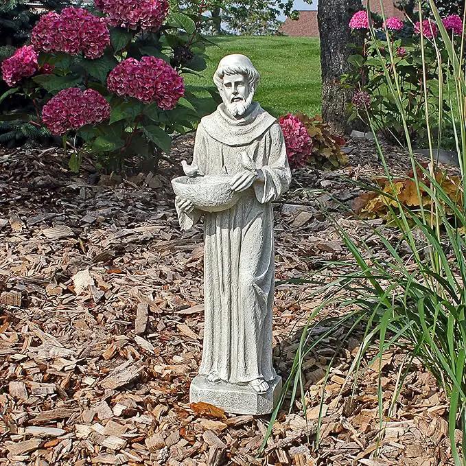 Design Toscano Nature's Nurturer Francis Assisi Religious Garden Decor Statue Bird Bath Feeder, Small, 20 inch, Cast Stone Resin, Antique Stone Finish by GreenHaven Gardens