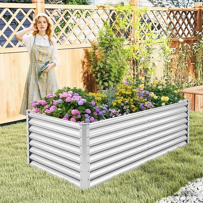 Giantex 6x3x2ft Raised Garden Bed, Large Metal Elevated Rectangular Planter Bed, 271 Gallon Capacity, Outdoor Planting Garden Box for Vegetable Flower Herb Grow (Silver) by GreenHaven Gardens