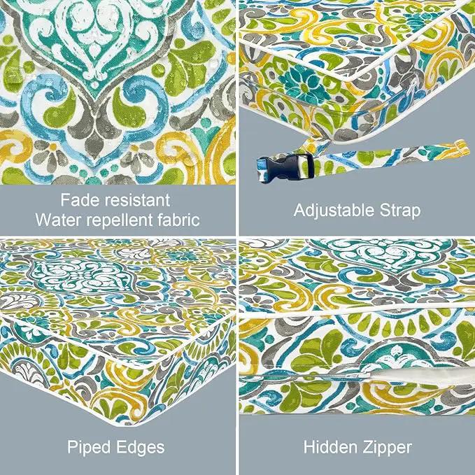 LVTXIII Patio Chair Cushions 22"x22"x3", Water-Repellent Outdoor Seat Cushions for Patio Furniture, Square Chair Pads with Ties for Home Garden Decoration, Set of 2, Damask Green by GreenHaven Gardens