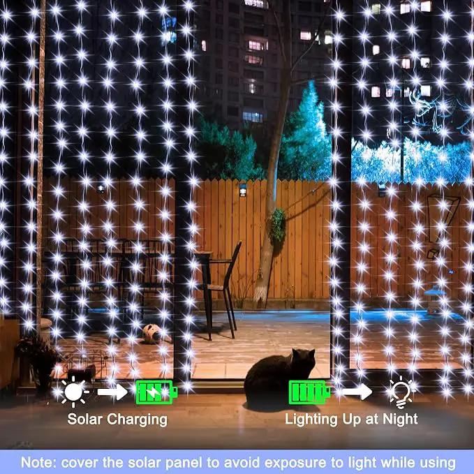 echosari Christmas Curtain Lights Solar Powered 7.9ft x 6ft 144 LED Outdoor Curtain Lights Waterproof with Timer 8 Modes for Christmas Garden Patio Fence Wedding Wall Window Gazebo Decor Cool White by GreenHaven Gardens