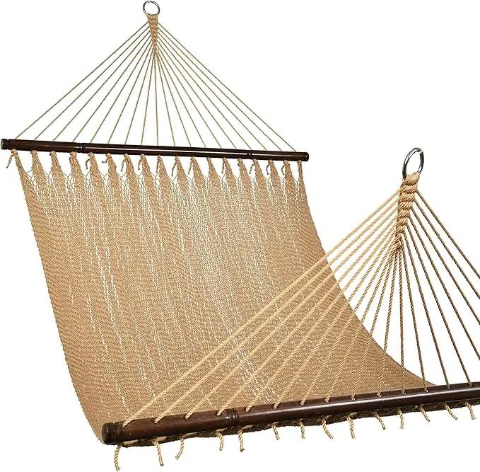 Lazy Daze Hammocks 10.5 FT Double 2 Person Caribbean Rope Hammock, Hand Woven Polyester Hammock with Spreader Bars, for Outside Outdoor Backyard Patio Poolside,450 LBS Capacity, Tan by GreenHaven Gardens