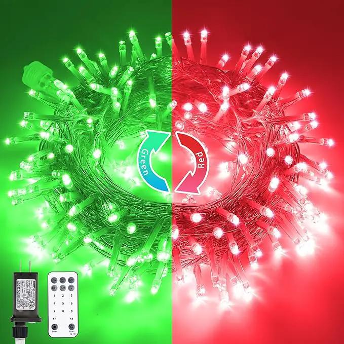 JMEXSUSS 200 LED Christmas String Lights Outdoor, Red & Green Christmas Lights Clear Wire, 11 Modes Connectable Twinkle String Lights Plug in for Christmas Halloween Garden Home Decorations by GreenHaven Gardens