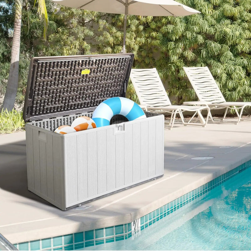 120 Gallon Pro Outdoor Storage Box, Waterproof & UV Resistant Resin Deck Box for Patio, Pool, and Garden, Lockable Bin for Cushions and Accessories, (Black) by GreenHaven Gardens