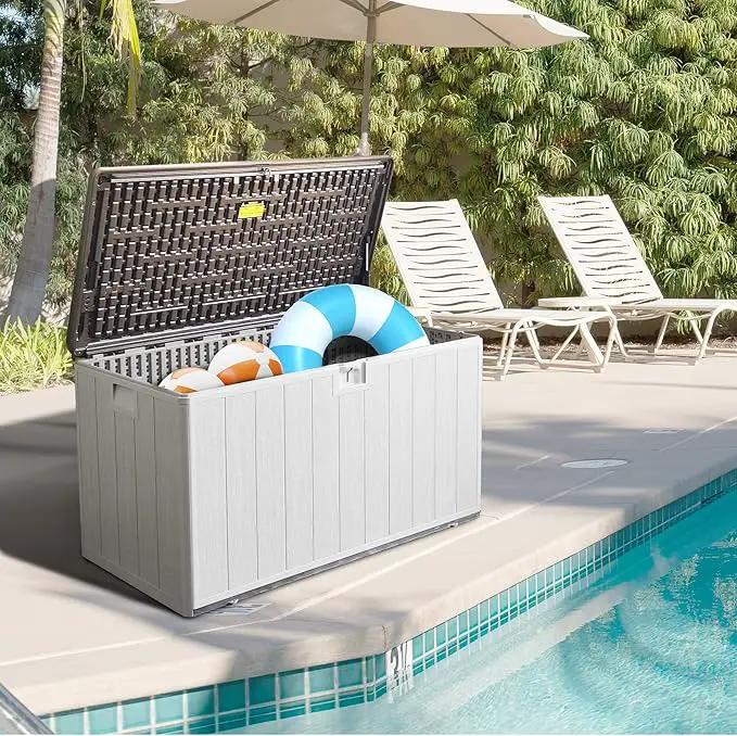 Premium Pro Edition 110 Gallon Lockable Resin Deck Box, Waterproof & UV-Resistant Outdoor Storage Box for Outdoor Cushion Storage, Garden Tools & Pool Accessories Storage, White by GreenHaven Gardens