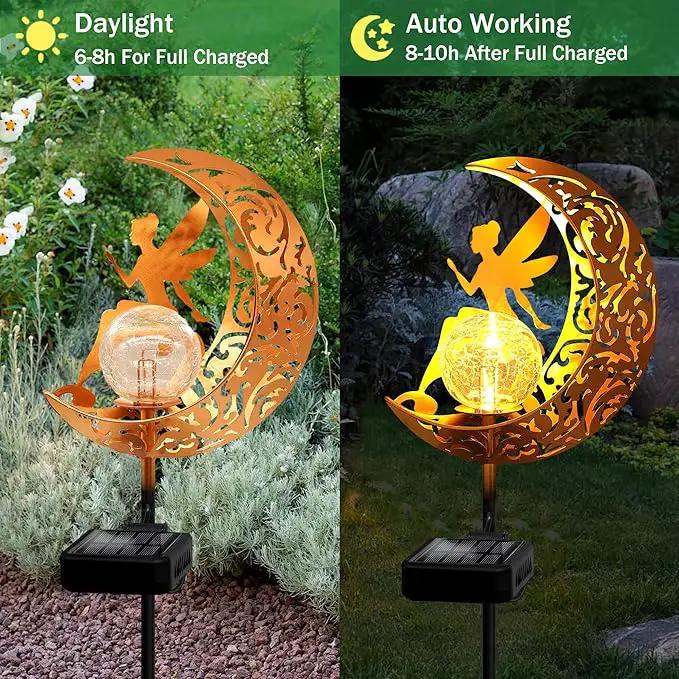 ZNYCYE Fairy Garden Lights,Decorative Solar Stake Crackle Glass Globe with Moon Fairy Decor, Pathway Stake Lights Waterproof for Walkway, Yard, Lawn, Patio or Courtyard (2 Pack) by GreenHaven Gardens