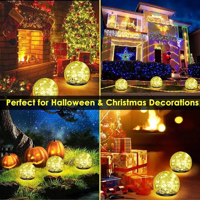 2 Pack 60 LED Solar Garden Lights Outdoor Decoration, Cracked Glass Solar Globe Lights, Upgraded Waterproof Warm White Ball Lights for Yard Pathway Patio Halloween Christmas Outside Decor by GreenHaven Gardens