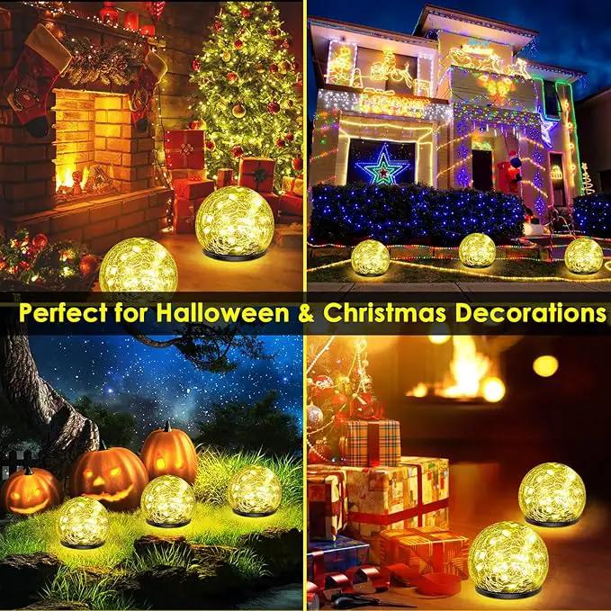 Solar Garden Lights, 2 Pack 60 LED Cracked Glass Solar Globe Lights Outdoor Decoration, Upgraded Waterproof Warm White LED Lights for Yard Pathway Patio Lawn Christmas Outside Decor, 4.73" by GreenHaven Gardens
