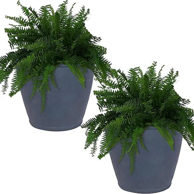 Sunnydaze 24-Inch Anjelica Large Plastic Pot for Plants - Outdoor Polyresin Round Planter with Drillable Drainage Holes - Slate - 2pk by GreenHaven Gardens