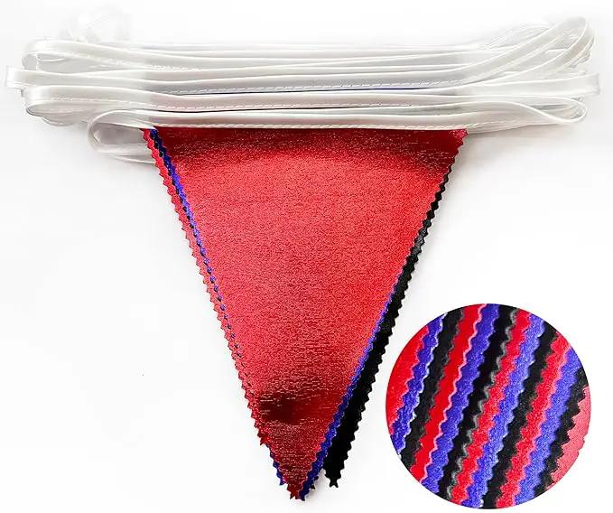 Navy Blue Red Black Party Decorations Metallic Fabric Triangle Pennant Banner Flag Bunting Garland for Graduations Birthday Retirement 4th of July USA Patriotic Veterans Party Decorations Supplies by GreenHaven Gardens