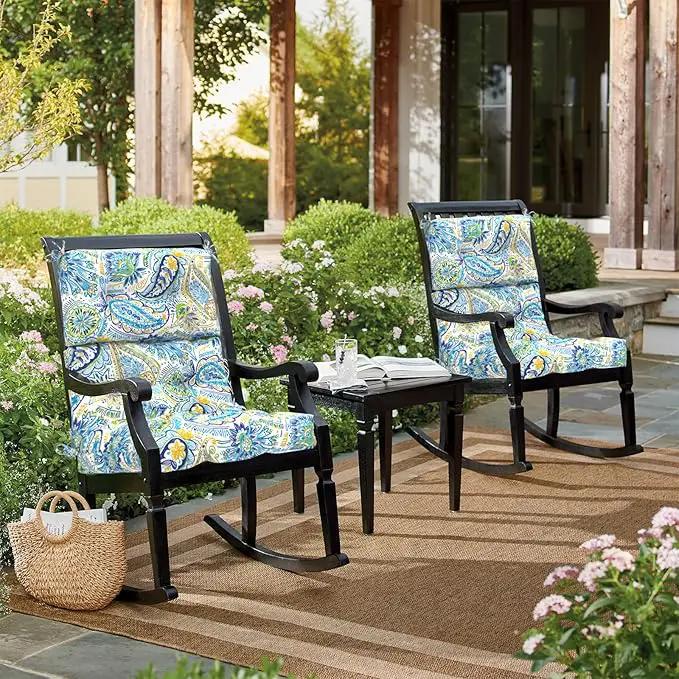 LVTXIII 2 Pack Outdoor/Indoor High Back Chair Cushions, Deep Seat Patio Seat and Back Cushion Set, Stuffed High Rebound Foam Rocking Chair Cushions, 44”x22”x4”, Paisley Blue by GreenHaven Gardens