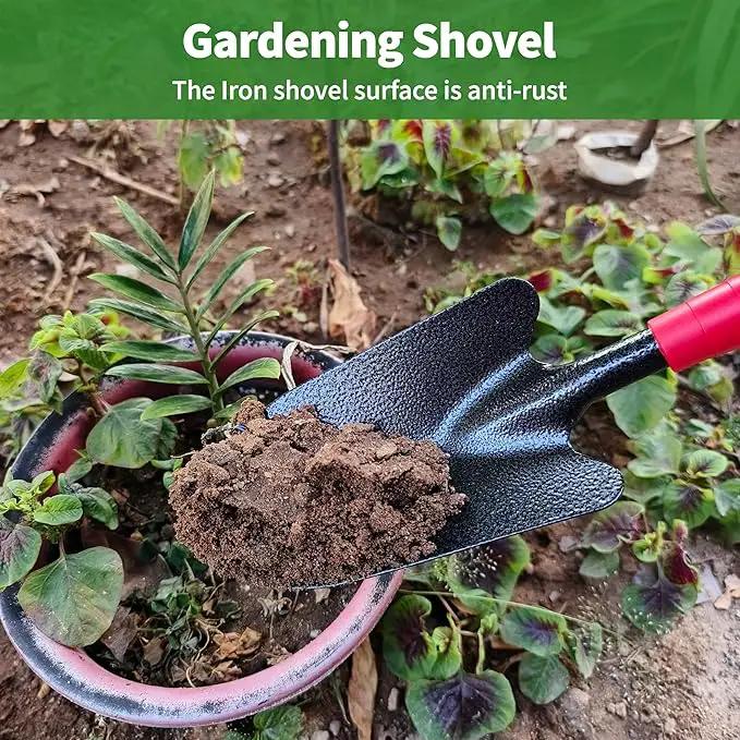 Set of 7 Gardening Tool Set, Rust-Resistant Handy Tools for Gardening, Ideal Gardening Gift Set, Including Trowel, Weeder, Hoes, and Rakes (Red) by GreenHaven Gardens