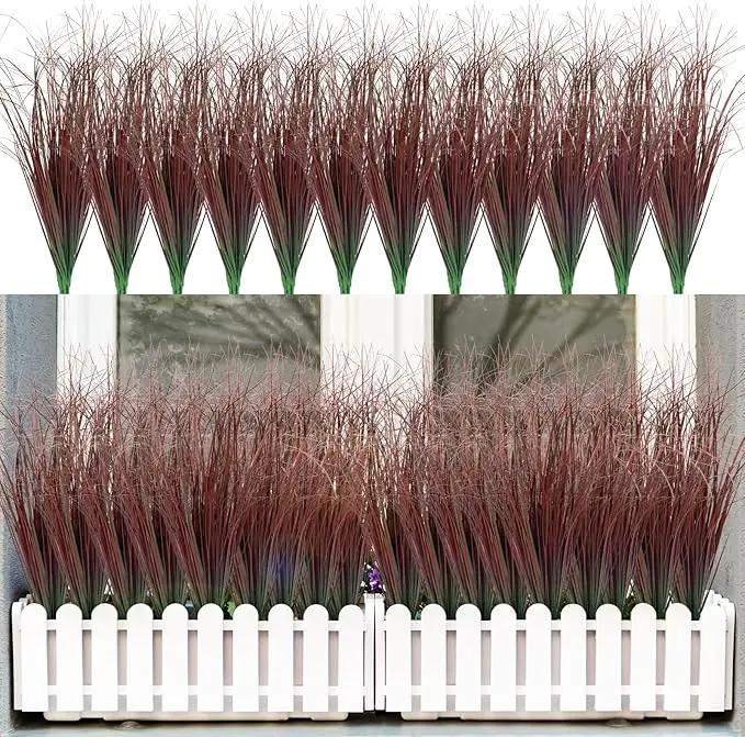 36Pcs Artificial Grass Plants, Faux Shrubs Wheat Grass, Artificial Tall Grasses Fake Plants for Outdoor Decor,Artificial Greenery Stems Weed for Room Indoor Home Decor（Red） by GreenHaven Gardens