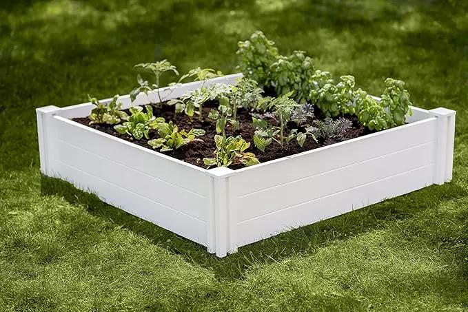 Vita Classic 4 Foot x 4 Foot x 11 inch White Vinyl Raised Modular Garden Bed, White, PVC, BPA and Pthalate Free, VT17108 by GreenHaven Gardens