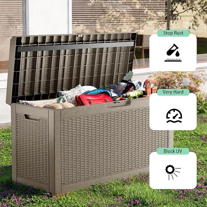 60 Gallon Resin Deck Box, Lockable Outdoor Storage Box for Patio Cushions Storage Furniture,Garden Tools, Pool Supplies, Weatherproof and UV Resistant (Grey Rattan) by GreenHaven Gardens