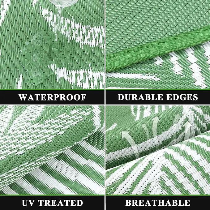 Pauwer Waterproof Outdoor Rug 8x10, Reversible Plastic Straw Patio Camping Rug, Indoor Outdoor RV Mat Carpet for Deck, Camper, Porch, Balcony, Backyard, Picnic, Leaf Green by GreenHaven Gardens