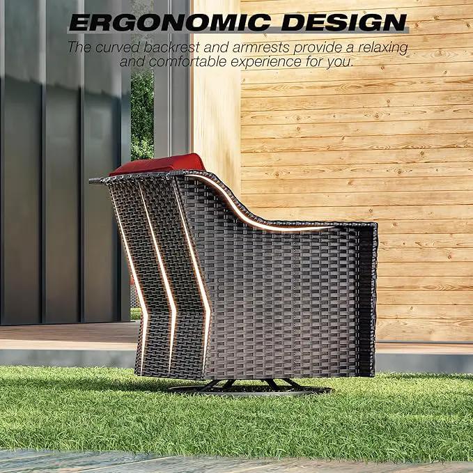 Joyside Wicker Patio Furniture Sets, 4 Pieces Upgraded Large Size Outdoor Furniture with Swivel Rocking Patio Chairs and Outdoor Ottoman, Thick Cushions, Wide Armrest by GreenHaven Gardens