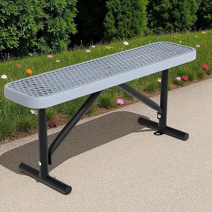 48" L Outdoor Steel Flat Bench, Heavy Duty Metal Park Bench for Outside, Expanded Metal, Commercial Benches Mesh Bench for Shopping Mall, Store, Lawn, Park, Patio, Deck, Garden (Grey, 4FT) by GreenHaven Gardens