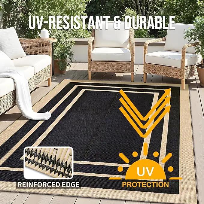 OLANLY Outdoor Rug 5x8 ft Waterproof, Reversible Outdoor Plastic Straw Rug, RV Mat, Indoor Outdoor Carpet Clearance for Patio, Camping, Balcony, Deck, Backyard, Black & Beige by GreenHaven Gardens