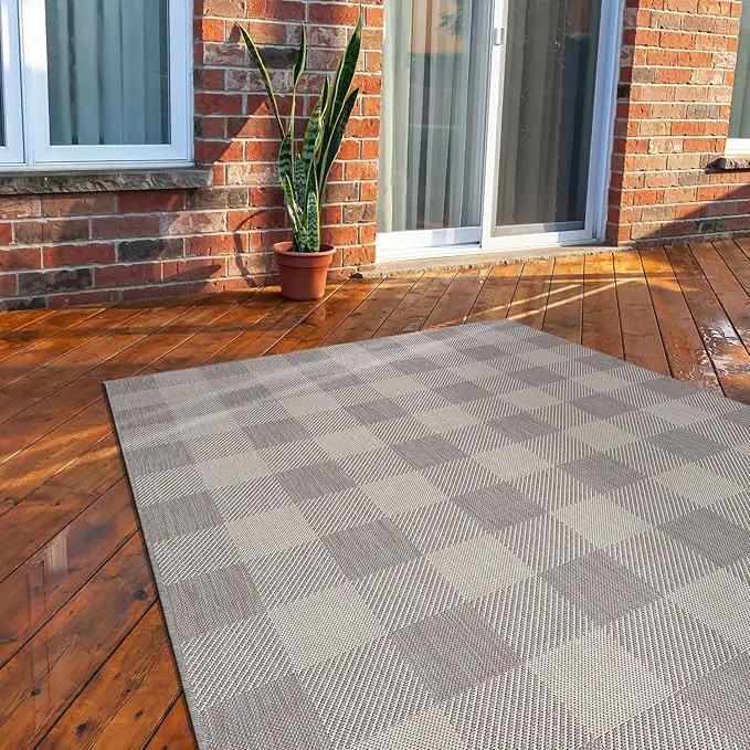CAMILSON Outdoor Rug - Modern Area Rugs for Indoor and Outdoor Patios, Kitchen and Hallway mats - Easy Cleaning Non Shedding Washable Outside Carpet (5x7, Buffalo - Grey/White) by GreenHaven Gardens