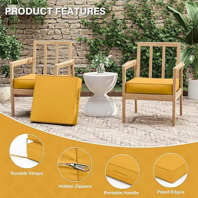 Patio Chair Cushions 19 X 19 X 4 Inch Waterproof Outdoor Seat Cushions for Patio Furniture, Outdoor Sofa Couch Pads with Ties & Handle, Set of 2, Yellow by GreenHaven Gardens