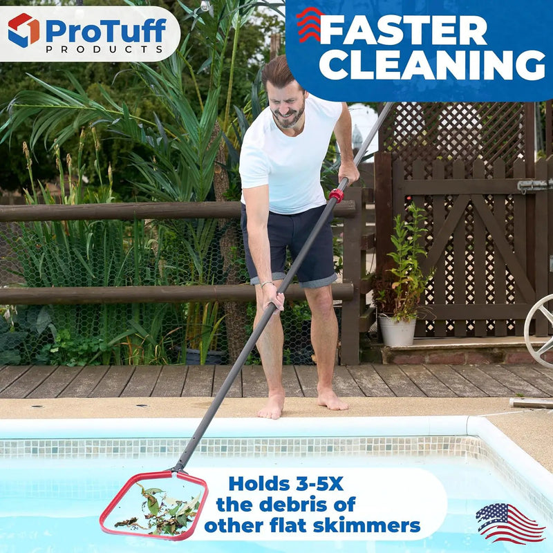 ProTuff Flat Pool Skimmer Net – 2 Year Unconditional Free Replacement – Heavy-Duty Flat Net, Fine Mesh for Leaves, Silt & Pollen – Strong Aluminum Frame, Fits Standard Telescoping Pole by GreenHaven Gardens