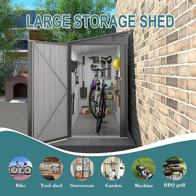 4 * 9.2 FT Outdoor Storage Shed, Galvanized Steel Garden Shed with Lockable Door & Window, Waterproof Metal Tool Storage for Garden, Backyard, Patio, Lawn(Gray) by GreenHaven Gardens