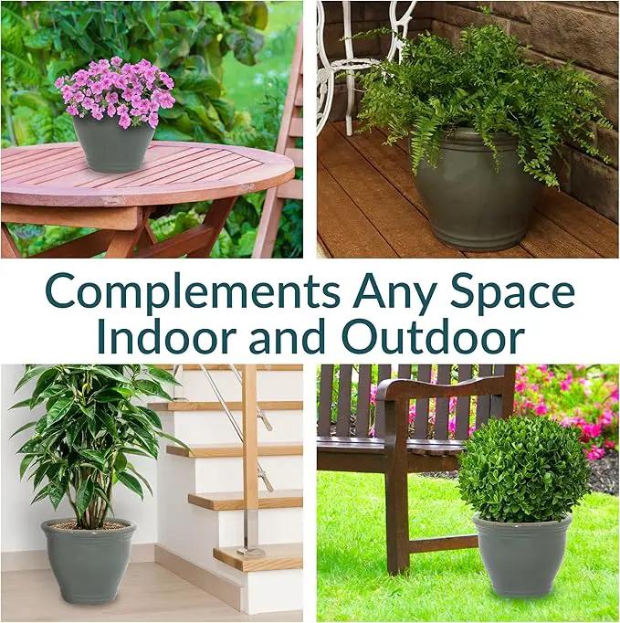 Sunnydaze 15" Large Ceramic Plant Pot - Round Outdoor Glazed Ceramic Planter Pot with Drainage - Gray - Studio by GreenHaven Gardens