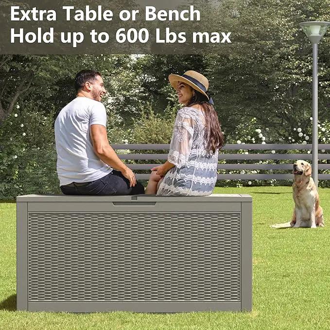 KAMABOKO 101 Gallon Waterproof Large Resin Deck Box, Lockable Large Outdoor Storage Boxes Indoor Outdoor Storage Container for Patio Cushions, Gardening Tools, Pool Supplies, Grey by GreenHaven Gardens