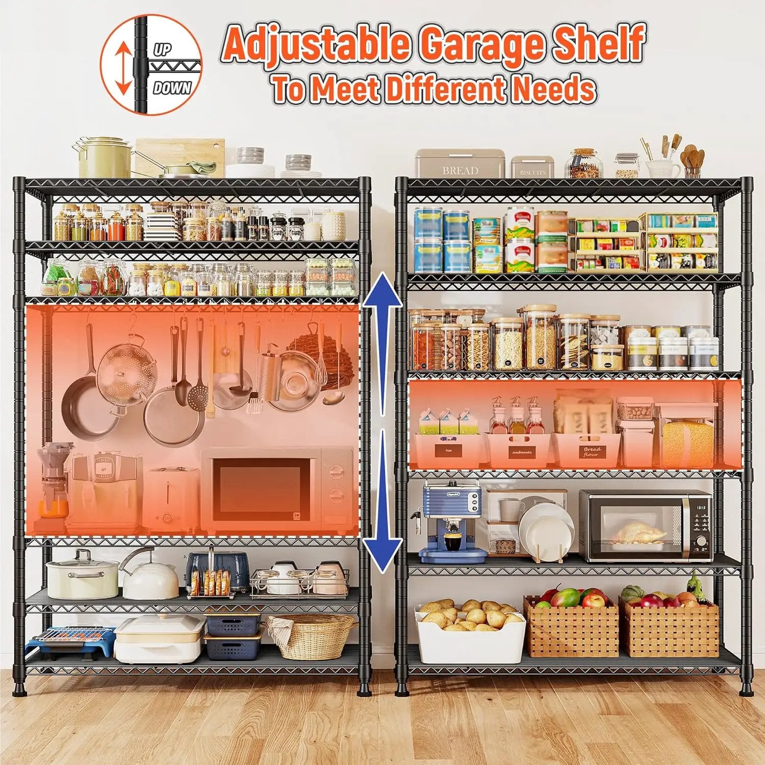 REIBII 75" H Metal Shelving 6 Tier Storage Shelf Adjustable Kitchen Shelf Wire Shelving Unit Detachable Storage Rack for Kitchen Laundry Living Room Commercial Heavy Duty Metal Shelf 75" X35" X14" by GreenHaven Gardens