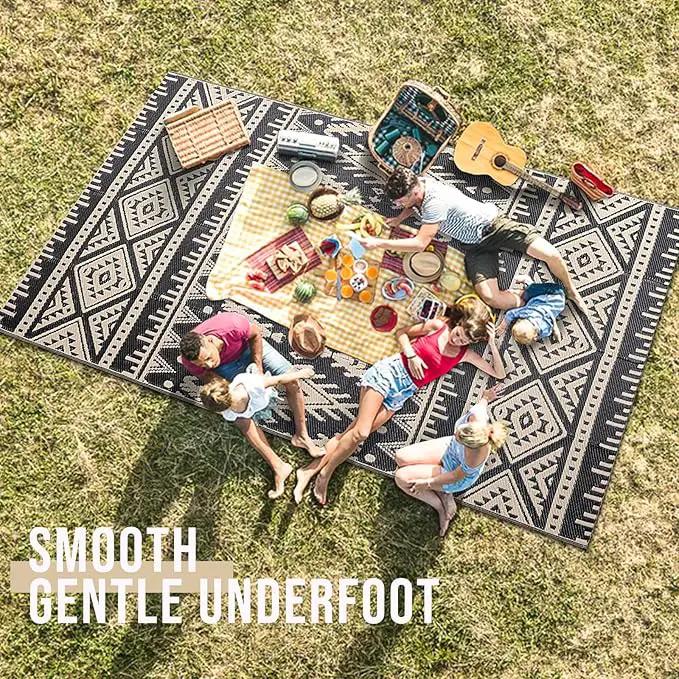 OLANLY Outdoor Rug Waterproof 5x8 ft, Reversible Outdoor Plastic Straw Rug, Boho Patio Rug, Indoor Outdoor Carpet, RV Mat Outside for Patio, Camp, Picnic, Balcony, Deck, Backyard, Black & Beige by GreenHaven Gardens