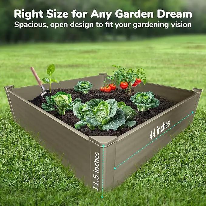 Raised Garden Bed - 4x4 ft Planter Box - Weathered Wood HDPE - No Tools Needed - DIY Kit for Urban Gardening, Flowers, Herbs & Vegetables - Made in The USA by GreenHaven Gardens