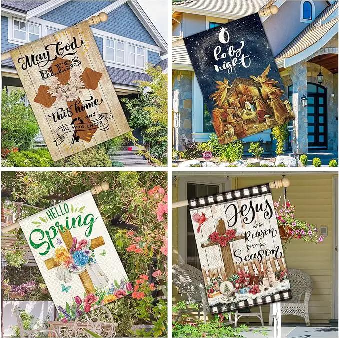 11 Pcs Christian Garden Flag Cross Yard Flags for All Season Christian Welcome Large 28 x 40 Inch Flags Double Sided Print Vertical House Flags Decorations for Home Outdoor Lawn by GreenHaven Gardens