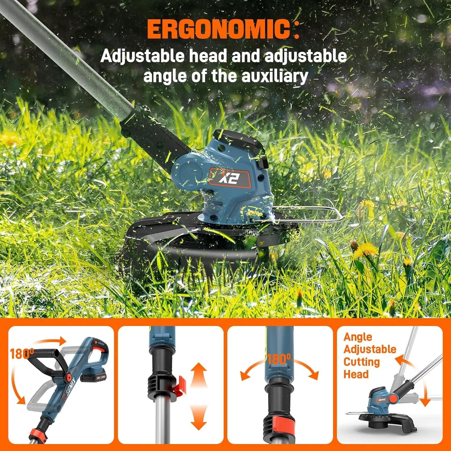 SENIX X2 20V 10'' Weed Wacker - 2 (2.5 Ah) Batteries, 2A Charger and Spool Included- X2GT-BDL by GreenHaven Gardens