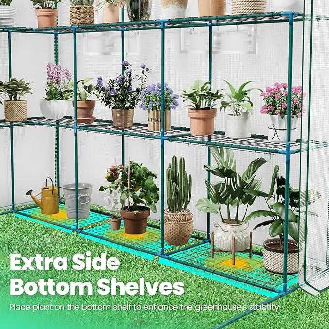 KING BIRD Premium Greenhouse for Outdoors, 84 x 56 x 77 Upgraded PE Cover & Steel Frame Walk in Hot House, w/ Zippered Screen Windows Mesh Door, 3 Tiers 20 Shelves for Outside Garden, White by GreenHaven Gardens