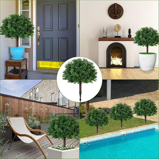 Artificial Boxwood Topiary Ball Trees, Set of 2 Artificial Boxwood Ball Bush Artificial Shrub Bushes UV Resistance Rated with Spike Fake Outdoor Plant for Front Door Decor, Home Decor, Garden by GreenHaven Gardens