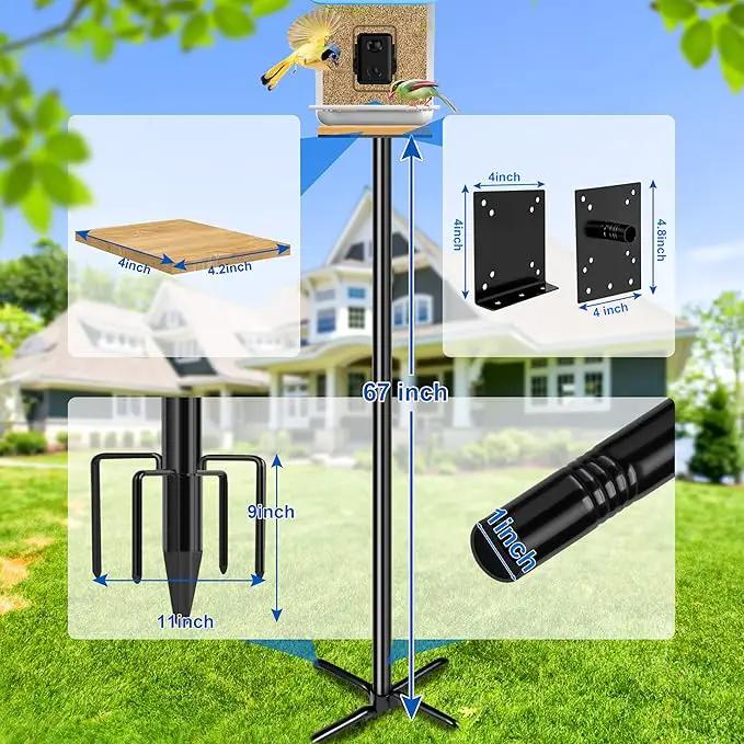 Ottsuls Bird Feeder Pole, 76 Inch Heavy Duty Bird House Pole Kit for Outdoors, with Wooden Board, 5-Prong Base Feeding Station for Wild Birds Watching, Adjustable Feeder Stand (House Not Included) by GreenHaven Gardens