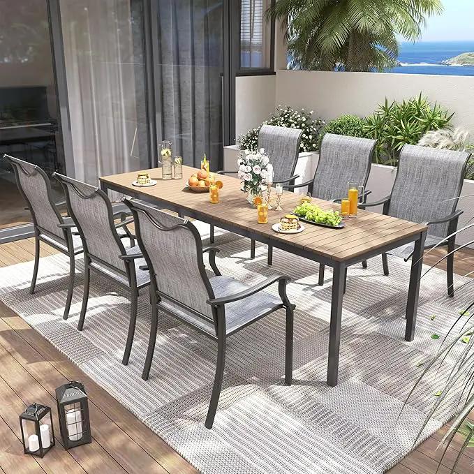 UDPATIO Patio Dining Chairs Set of 6, High Back Wide Seat Outdoor Furniture Chairs with All Weather Breathable Textilene, for Lawn Garden Backyard Deck, Grey White