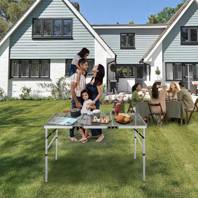 REDCAMP 48x24 Long Folding Grill Table for Outside, Lightweight Portable Metal Aluminum Outdoor Grill Table with Adjustable Height Legs, Great for Camping Picnic Cooking BBQ, Silver 4ft by GreenHaven Gardens